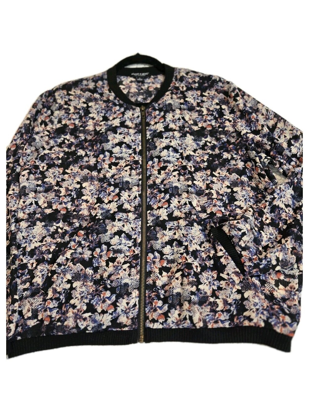 About A Girl Bomber Style Sheer Floral Jacket Zip Cottage Core Mom Granny Core